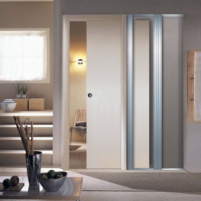 A white pocket door