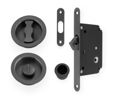 A&W AW110 Round Sliding Pocket Door Bathroom Lock Set - Dark Bronze