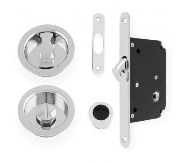 A&W AW110 Round Sliding Pocket Door Bathroom Lock Set - Polished Chrome