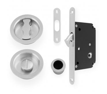 A&W AW110 Round Sliding Pocket Door Bathroom Lock Set - Satin Chrome