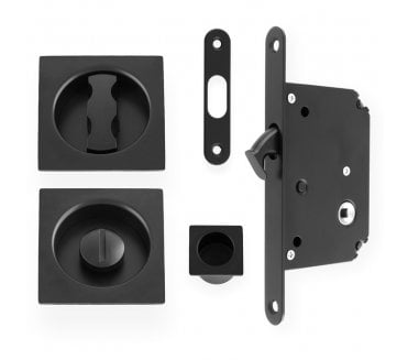 A&W AW111 Square Sliding Pocket Door Bathroom Lock Set - Black