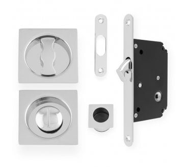 A&W AW111 Square Sliding Pocket Door Bathroom Lock Set - Polished Chrome