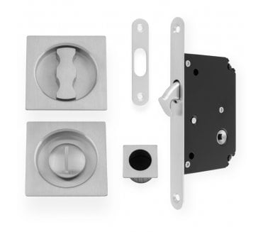 A&W AW111 Square Sliding Pocket Door Bathroom Lock Set - Satin Chrome