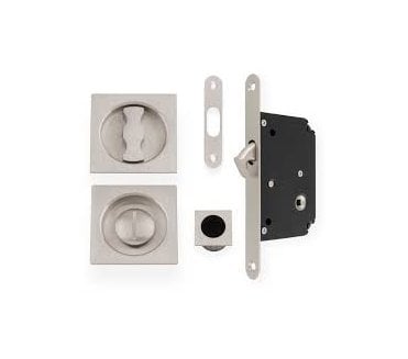 A&W AW111 Square Sliding Pocket Door Bathroom Lock Set - Satin Nickel