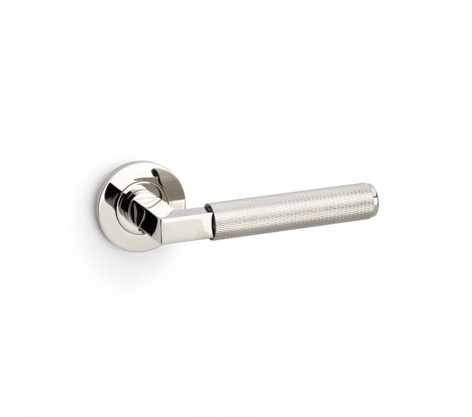 A&W AW200 Hurricane Diamond Knurled Lever On Round Rose - Polished Nickel