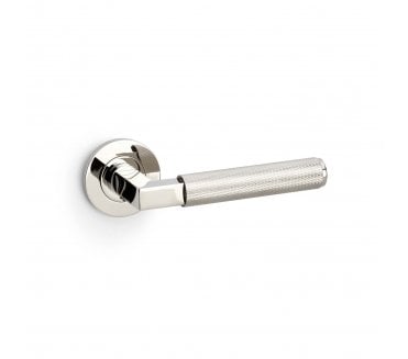A&W AW200 Hurricane Diamond Knurled Lever On Round Rose - Polished Nickel