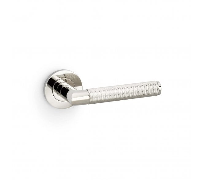A&W AW210 Harrier Diamond Knurled Lever On Round Rose - Polished Nickel
