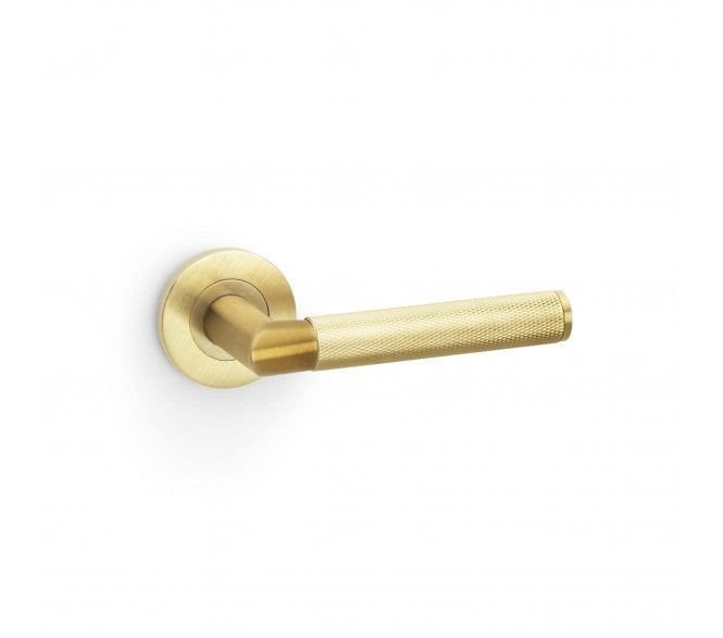 A&W AW210 Harrier Diamond Knurled Lever On Round Rose - Satin Brass