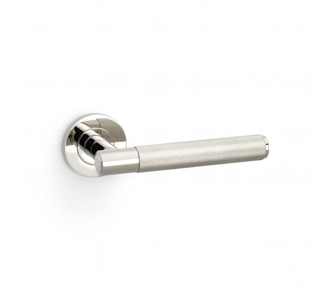 A&W AW220 Spitfire Diamond Knurled Lever On Round Rose - Polished Nickel