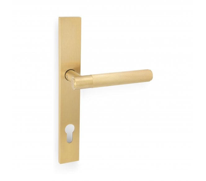 A&W AW220MPE Spitfire Knurled Multipoint Lock Handles - 92mm Centres - Satin Brass PVD