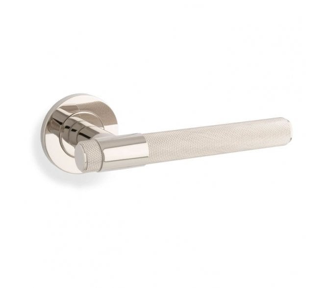A&W AW240PNPVD Knurled Kingston Lever on Round Rose - Polished Nickel PVD