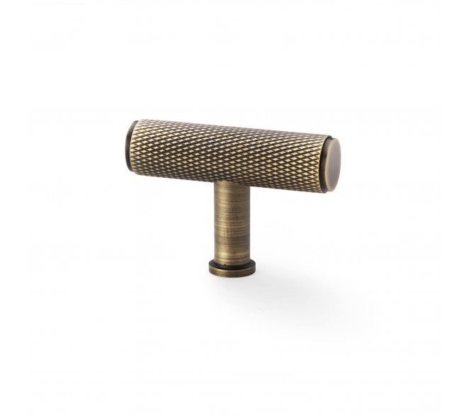 A&W AW801 Crispin Diamond Knurled T- Bar Cupboard Knobs - Antique Brass