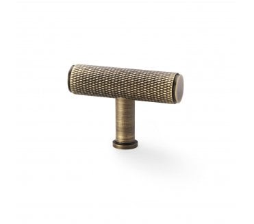 A&W AW801 Crispin Diamond Knurled T- Bar Cupboard Knobs - Antique Brass