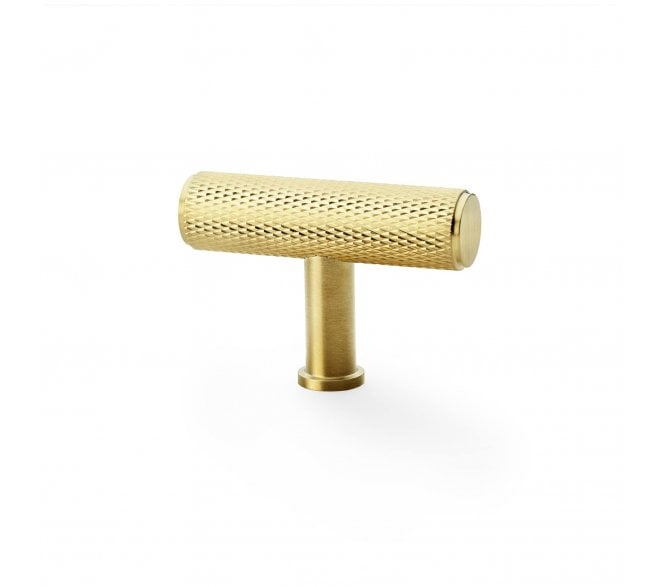 A&W AW801 Crispin Diamond Knurled T- Bar Cupboard Knobs - Satin Brass