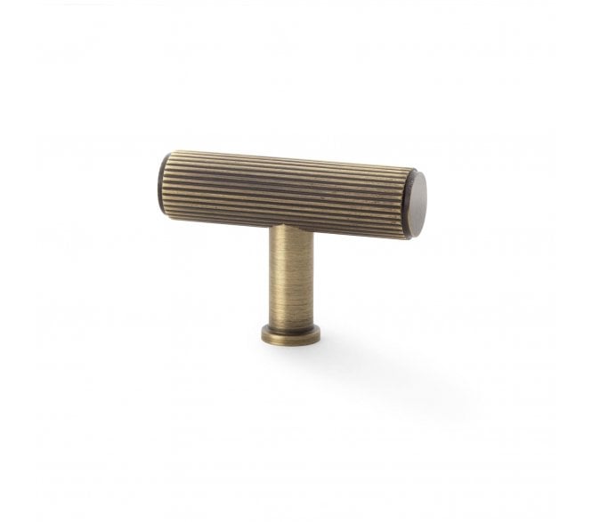 A&W AW801R Crispin Reeded T- Bar Cupboard Knobs - Antique Brass