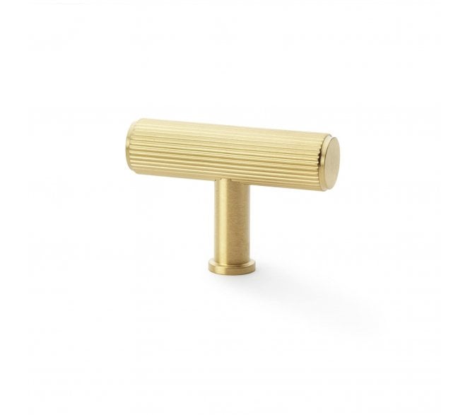 A&W AW801R Crispin Reeded T- Bar Cupboard Knobs - Satin Brass