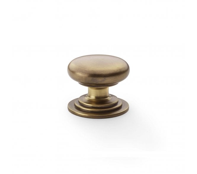 A&W AW825 Waltz Round Cupboard Knob On Stepped Rose - Antique Brass