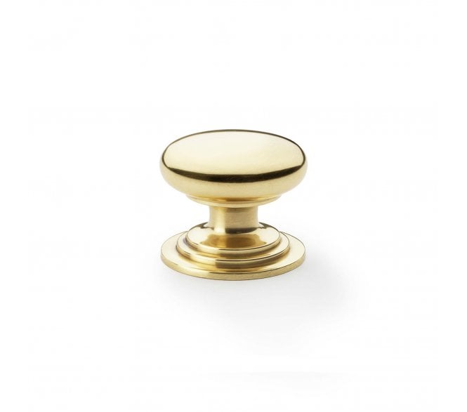 A&W AW825 Waltz Round Cupboard Knob On Stepped Rose - Polished Brass