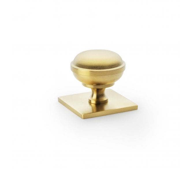 A&W AW826 Quantock Cupboard Knob On Square Backplate - Satin Brass