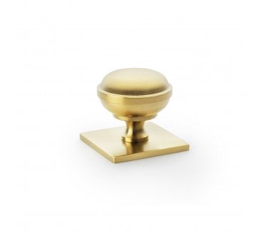 A&W AW826 Quantock Cupboard Knob On Square Backplate - Satin Brass
