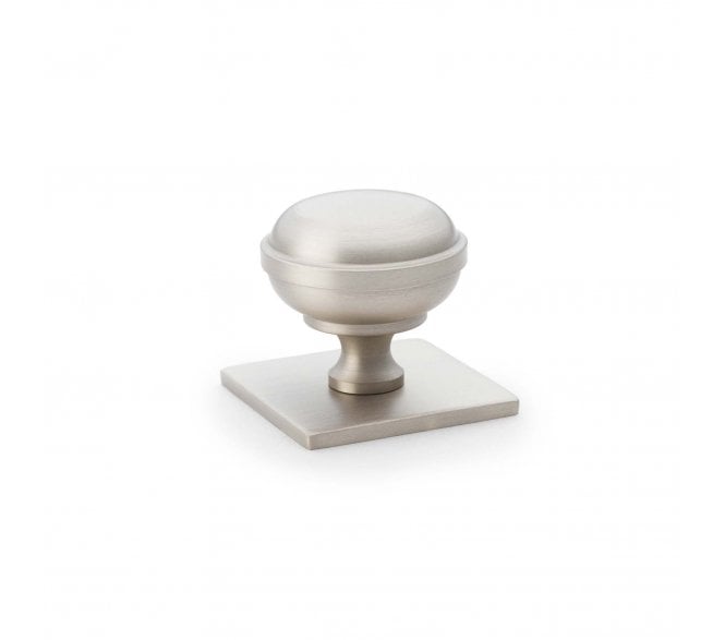 A&W AW826 Quantock Cupboard Knob On Square Backplate - Satin Nickel