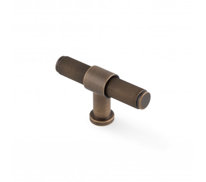 A&W AW838 Kingston Knurled T-Bar Cabinet Knob - Antique Brass
