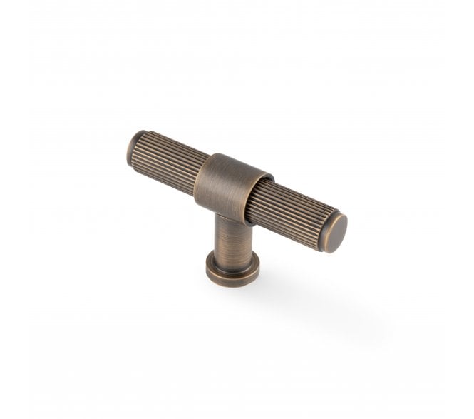 A&W AW838R Kingston Reeded T-Bar Cabinet Knob - Antique Brass