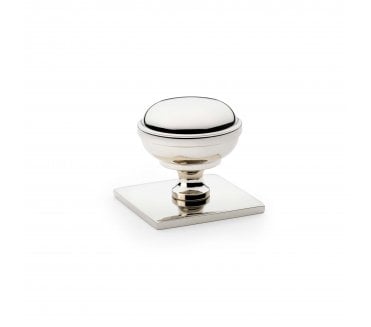 A&W Quantock Cabinet Knob On Square Plate - Polished Nickel