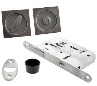 AGB Square Flush Pull Sliding Door Bathroom Lock Set - Satin Chrome