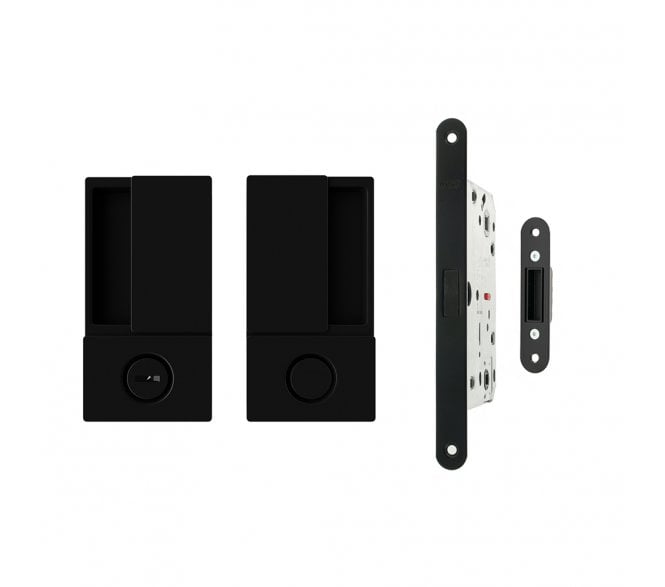 AGB Wave Flush Magnetic Bathroom Lock Set - Matt Black