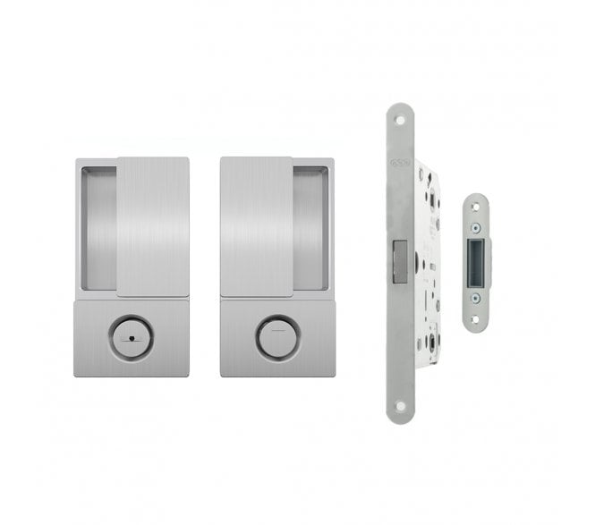 AGB Wave Flush Magnetic Bathroom Lock Set - Satin Chrome