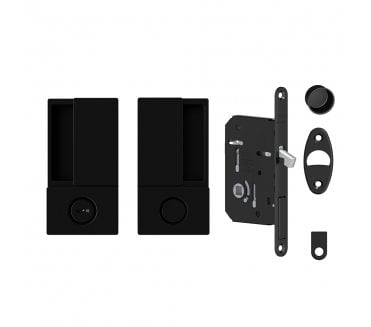 AGB Wave Flush Sliding Pocket Door Bathroom Lock Set - Matt Black