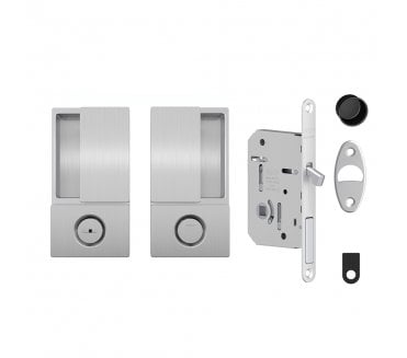 AGB Wave Flush Sliding Pocket Door Bathroom Lock Set - Satin Chrome