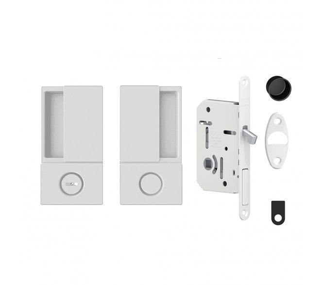 AGB Wave Flush Sliding Pocket Door Bathroom Lock Set - White