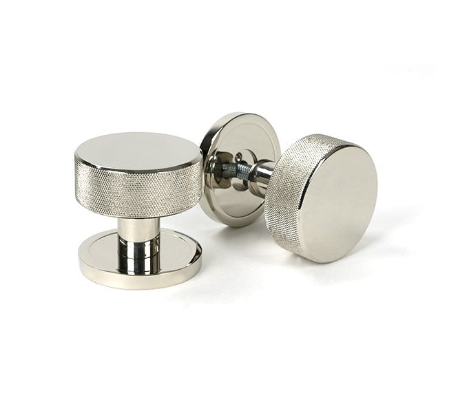 Anvil 46782 Brompton Knurled Mortice/Rim Knob Set (Plain Rose) - Polished Nickel
