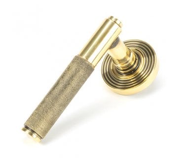 Anvil 49995 Brompton Knurled Lever on Rose Set (Beehive Rose) - Unsprung - Aged Brass