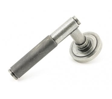 Anvil 50014 Brompton Knurled Lever Handle On Rose Set (Unsprung Art Deco) - Pewter