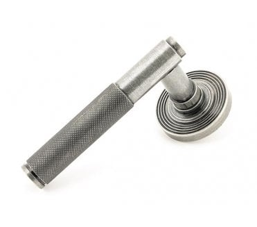 Anvil 50015 Brompton Knurled Lever Handle On Rose Set (Unsprung Beehive Rose) - Pewter