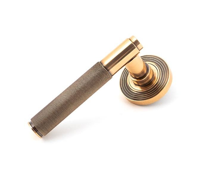 Anvil 50101 Brompton Knurled Lever on Rose Set (Beehive Rose) - Unsprung - Polished Bronze