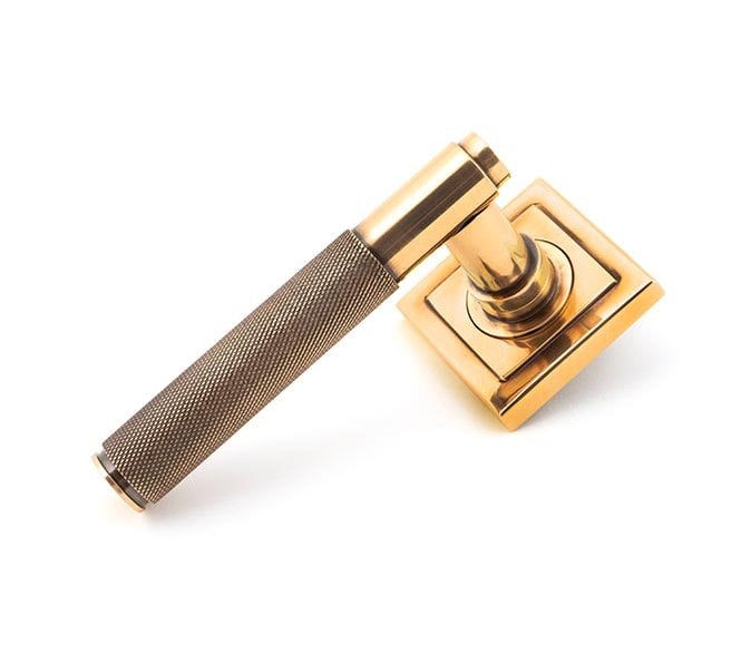Anvil 50102 Brompton Knurled Lever on Rose Set (Square Rose) - Unsprung - Polished Bronze