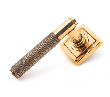 Anvil 50102 Brompton Knurled Lever on Rose Set (Square Rose) - Unsprung - Polished Bronze