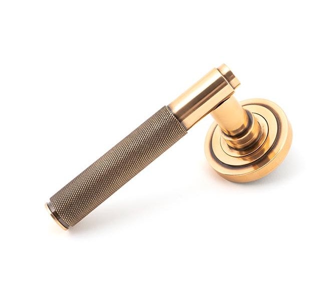 Anvil 50104 Brompton Knurled Lever on Rose Set (Art Deco) - Unsprung - Polished Bronze