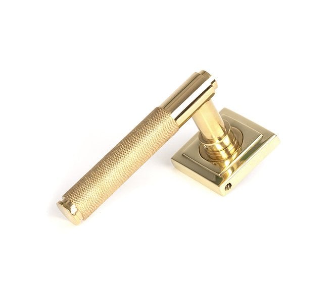 Anvil 50612 Brompton Knurled Lever on Rose Set (Square Rose) - Unsprung - Polished Brass