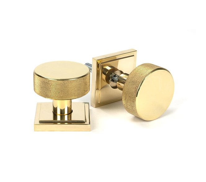 Anvil 50838 Brompton Knurled Mortice/Rim Knob Set Knob (Square Rose) - Polished Brass