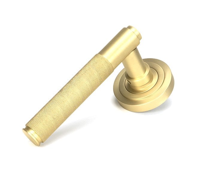 Anvil Brompton Knurled Lever on Rose Set (Art Deco Rose) - Unsprung- Satin Brass