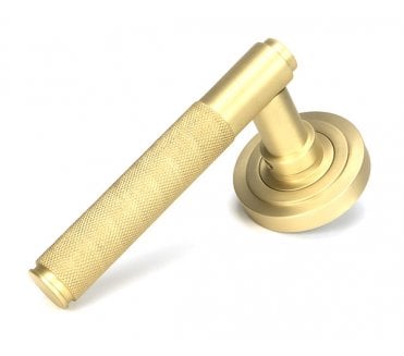 Anvil Brompton Knurled Lever on Rose Set (Art Deco Rose) - Unsprung- Satin Brass
