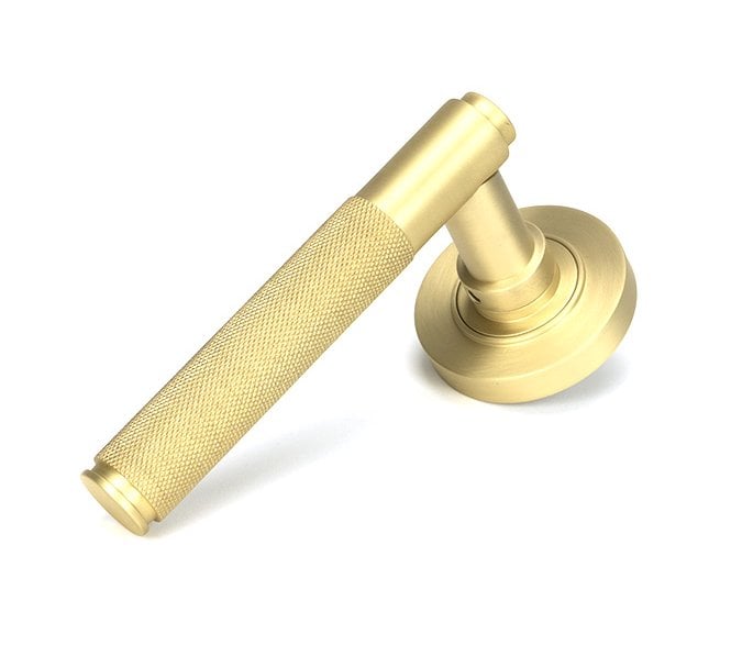 Anvil Brompton Knurled Lever on Rose Set (Plain Rose) - Satin Brass