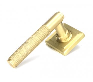 Anvil Brompton Knurled Lever on Rose Set (Square Rose) - Satin Brass
