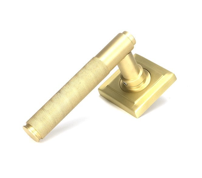 Anvil Brompton Knurled Lever on Rose Set (Square Rose) - Unsprung - Satin Brass