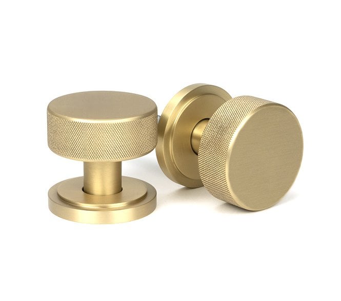 Anvil Brompton Knurled Mortice/Rim Knob Set (Art Deco Rose) - Satin Brass